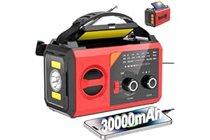 GIDEZH 30000mAh Hand Crank Emergency Radio - Solar Portable Weather Radio AM FM NOAA with 3 Mode Flashlight & Reading Lamp, Headphone Jack, Cell Phone Charger, SOS for Emergency, Red