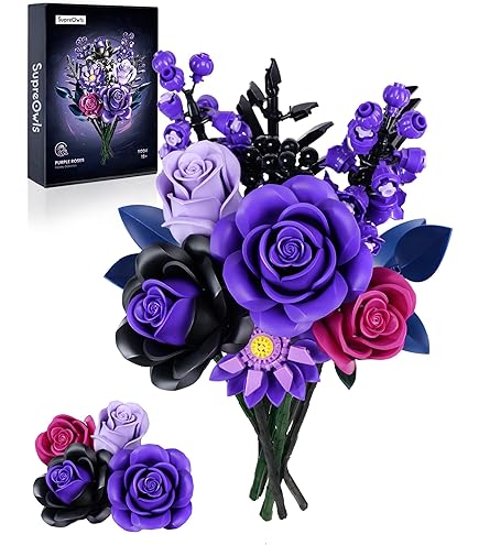 Amazon.com: iATOM Blue Rose Bouquet Building Set, Artificial