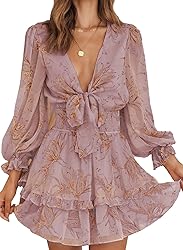 AlvaQ Womens Spring Summer V Neck Ruffles Long
