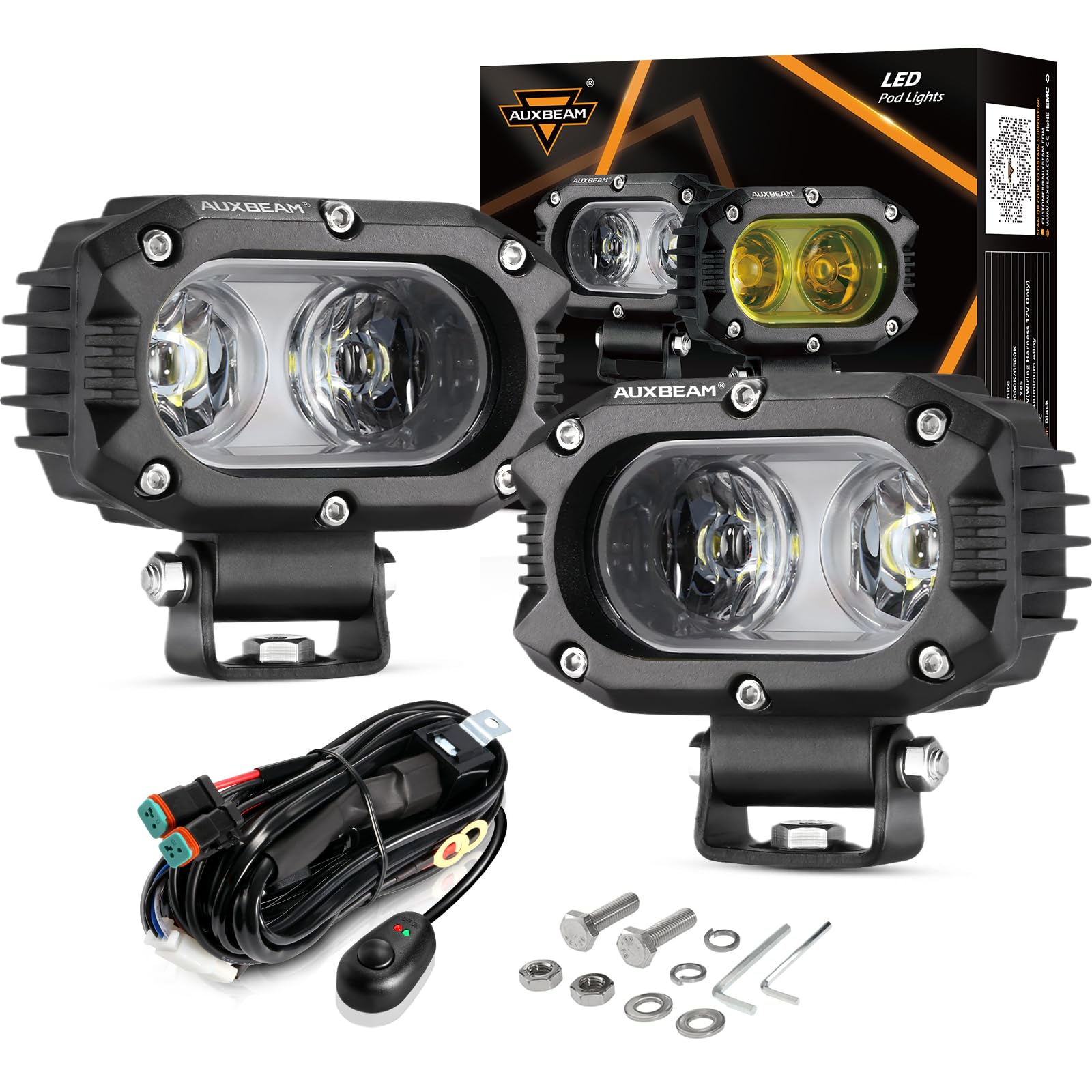 Auxbeam 4 Inch LED Light Pods, 60W Square Offroad