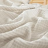 PHF 100% Cotton Muslin Throw Blanket 50" x 60", 4-Layer Lightweight and Breathable Blanket, Luxuriously Soft Gauze Throws for Couch Bed Sofa, Ideal Gift Choice, Oat Milk