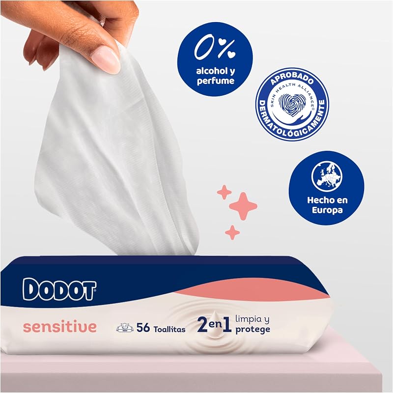 Lenços umedecidos dodot sensitive - pacote de 4 x 54 lenços umedecidos - total: 216 lenços umedecidos