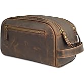 LEATHER VILLAGE Genuine Leather Toiletry Travel Pouch With Waterproof Lining - Brown | King-Size Handcrafted Vintage Dopp Kit Bag, Shaving & Bathroom Organizer, Gift for Men & Women