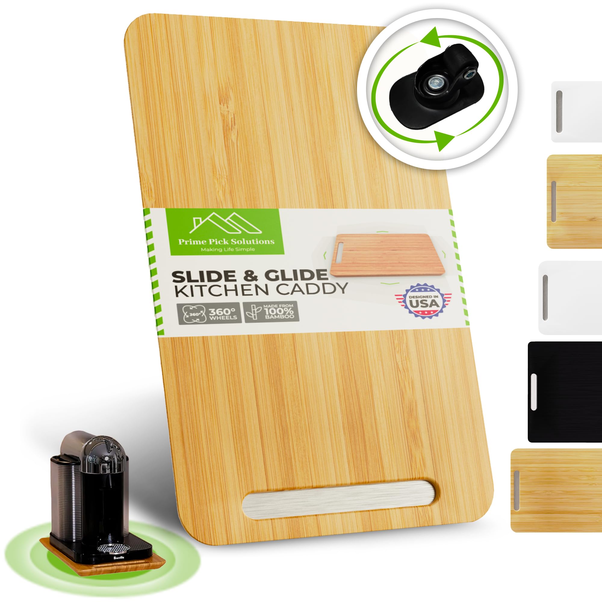 Photo 1 of Prime Pick Solutions Rustic Modern 360 Degree Glide Kitchen Appliance Caddy, Bamboo, Natural Bamboo