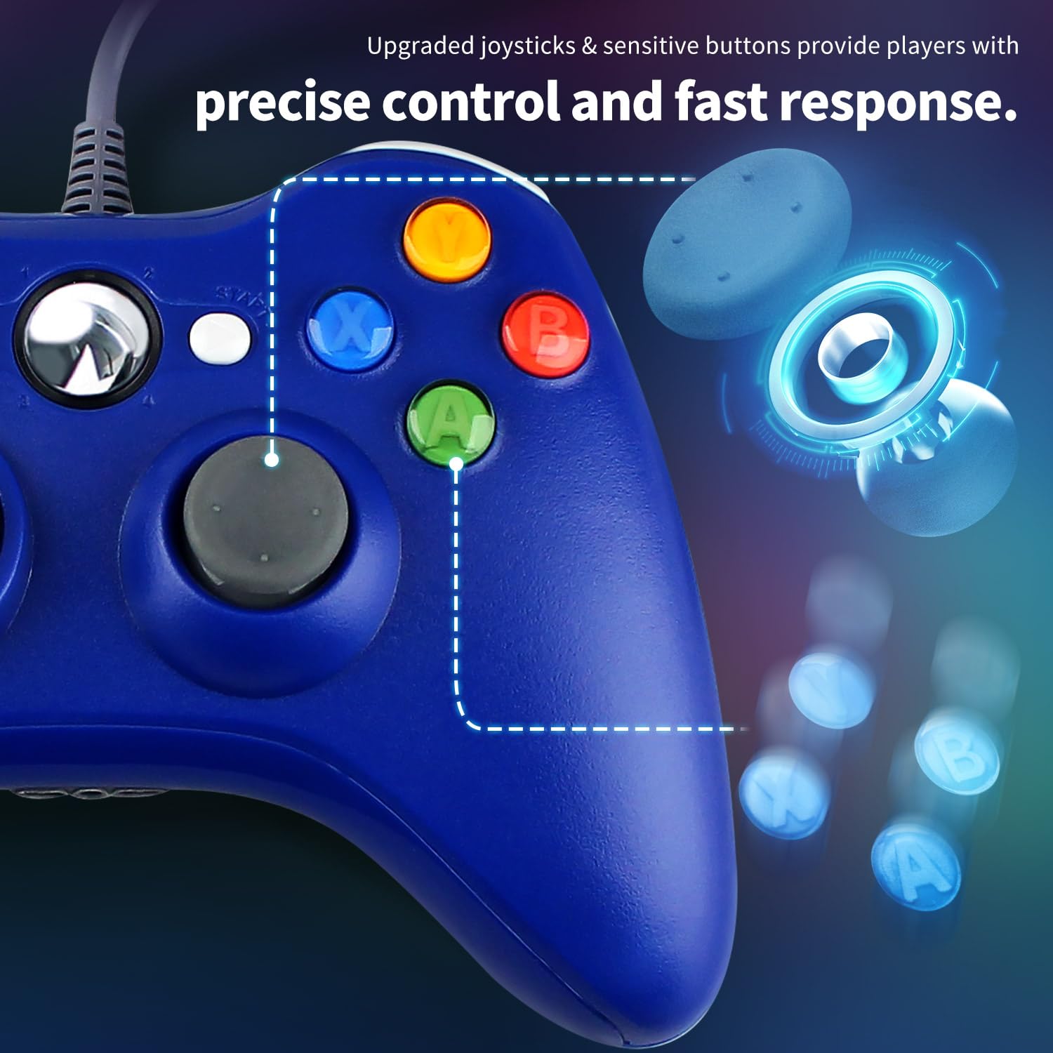 OSTENT Wired USB Controller Gamepad Joystick for Microsoft Xbox 360 Console Windows PC Laptop Computer Video Game Color Blue