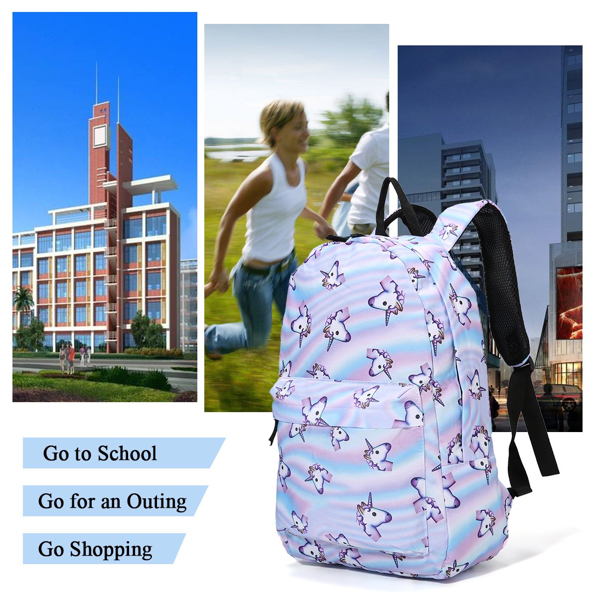 Tezoo Casual Schulrucksäcke Rucksack Damen Einhorn Rucksäcke Schule Daypacks Kinderrucksack für 14 Zoll Laptop College Backpack für Kinder Jungen Studenten Blau