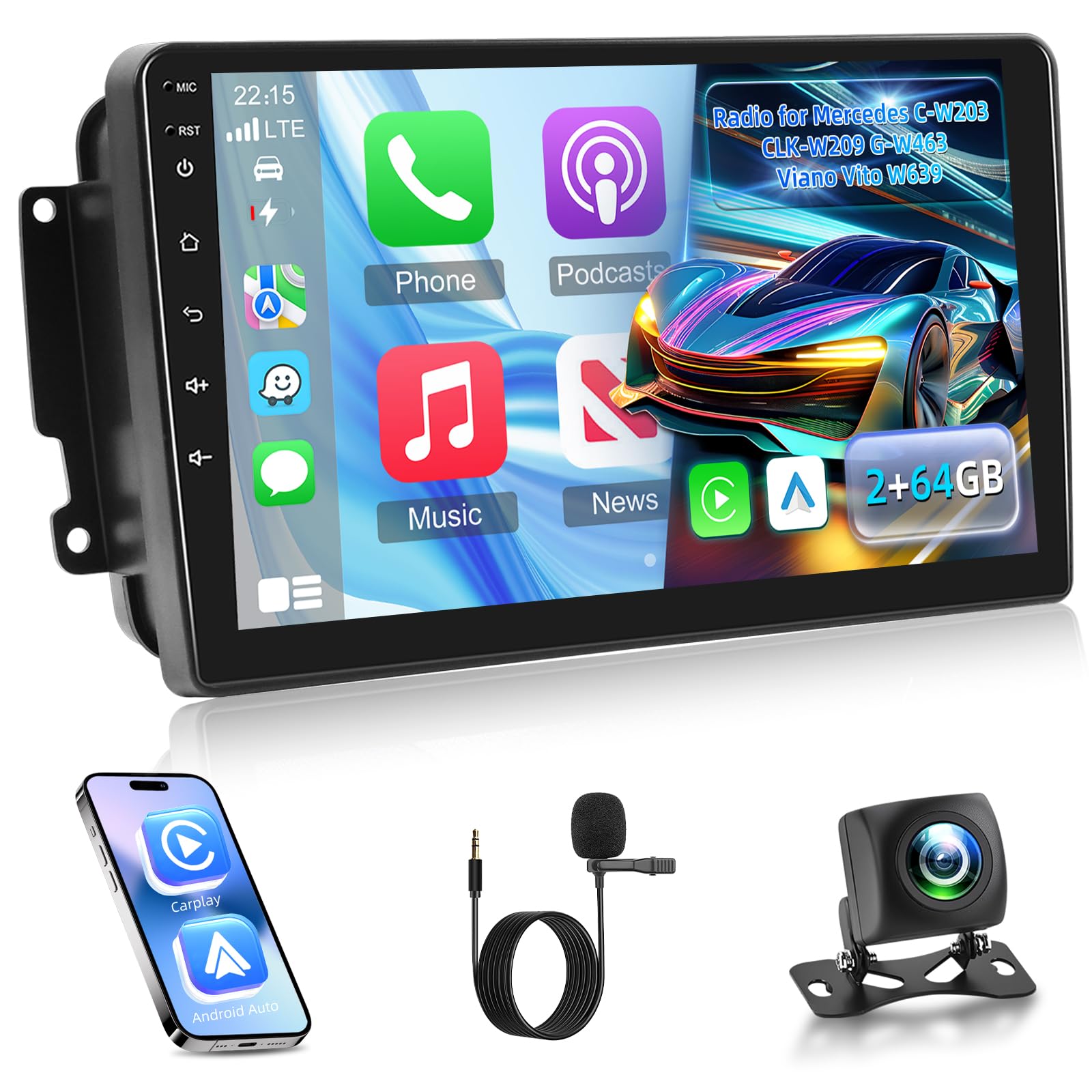 Photo 1 of Volxcereo Car Radio for Mercedes C W203 CLK W209 G W463 Viano Vito W639 1998-2006, [2+64] 9 inch Android Touchscreen Stereo with Carplay/Android Auto, GPS, WiFi, Bluetooth, SWC, FM/RDS