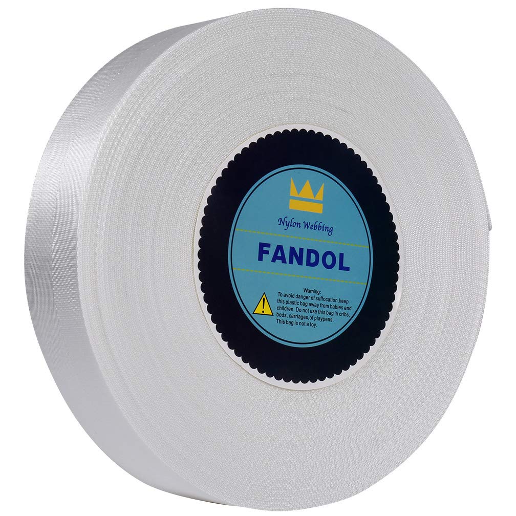 FANDOL Nylon Webbing - Heavy Duty Strapping for Crafting Pet Collars, Shoulder Straps, Seatbelt, Slings, Pull Handles - Repairing Furniture, Gardening, Outdoor Gear & More (1 inch x 10 Yards, White)