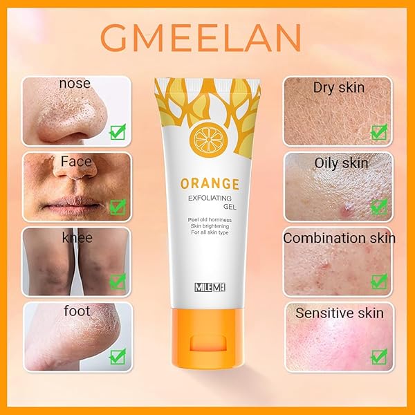 2 PCS ORANGE EXFOLIATING GEL, FACE AND BODY EXFOLIATING SCRUB GEL, DEEP CLEANSING MOISTURIZING FACIAL EXFOLIATOR.