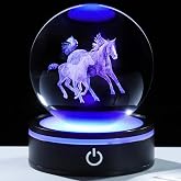 YWHL 3D Horse Figurine Crystal Ball, Horse Gifts for Women on Birthday | 3.14'' Crystal Horse Ball with Colorful Light Base, Glass Laser Engraved Horses Statue for Girls Christmas, Home Office Decor
