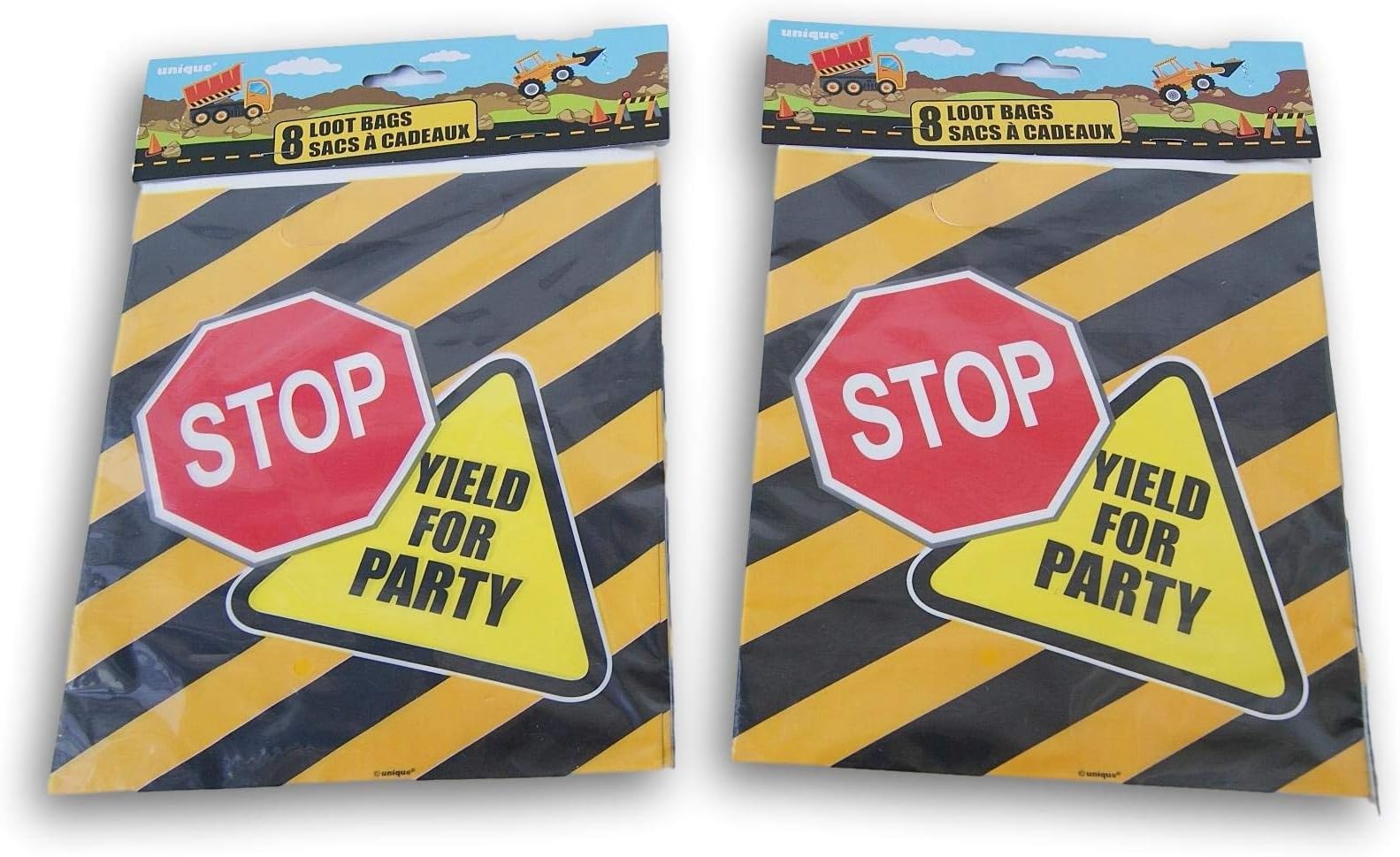 Construction Work "Stop Yield for Party" Favor Loot Bags - 16 Count