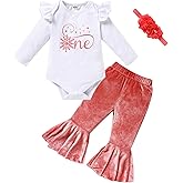 Viworld Baby Girl Birthday Clothes Snowflake First One Romper+Velvet Flared Pants-Hairband 3Pcs Cake Smash Outfits