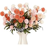 Ovveroche 16 Bundles Faux Silk Mums Chrysanthemums Pom Pom Ball Bouquet Kiku Flowers with Stem for Wedding, Home, Outdoor Table Vase Arrangement