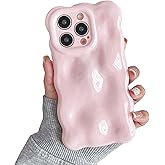 XIZYO for iPhone 16 Pro Max Case 6.9 Inch Cute Wave Pattern Aesthetic 3D Curly Wavy Shape Plating Glitter Bling Women Girls Soft Bumper Silicone Shockproof Cover, Light Pink