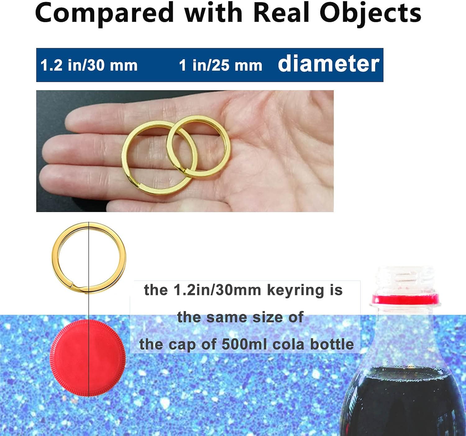 Key Rings for Keychain, Car Keys, Dog Tag Ring, Crafts, Golden, 12Pics: Clothing