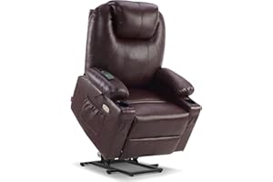 MCombo Large Power Lift Recliner Chair with Massage and Heat for Tall Elderly People, 3 Positions, Cup Holders, and USB Ports, Faux Leather 7516 (Large, Dark Brown)