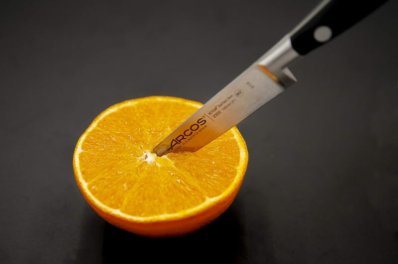 Set di 3 Coltelli da Cucina: 1 Coltello Mondador + Santoku + Coltello Chef – Lama in Acciaio Inossidabile e Manico in Poliossimetilene – Serie Riviera, Colore Nero