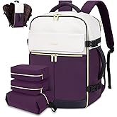 LOVEVOOK Travel Backpack, Carry On Backpack for Women, 40L Flight Approved Personal Item Backpack, Large Water Resistant Luggage Daypack with 3 Packing Cubes, fits 17inch Laptop, Beige-Purple-Black