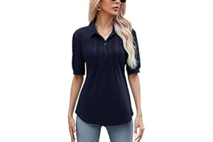 Micoson Womens Blouses Dressy Casual Short Sleeve Button Down Collared Polo Shirt Loose Tunic 2023 Summer Tops