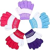 Syhood 5 Pairs Winter Toddler Gloves for Kids Fluffy Knitted Gloves Full Finger Warm Mittens for Little Girls Boys 1-8 Years