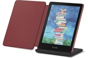 Introducing Amazon Kindle Colorsoft Signature Edition Essentials Bundle including Kindle Colorsoft Signature Edition (32GB)- Black, Premium Leather Cover-Ruby and Wireless Charging Dock