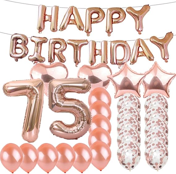 Amazon.com: Sweet 75th Birthday Decorations Party Supplies,Rose Gold ...