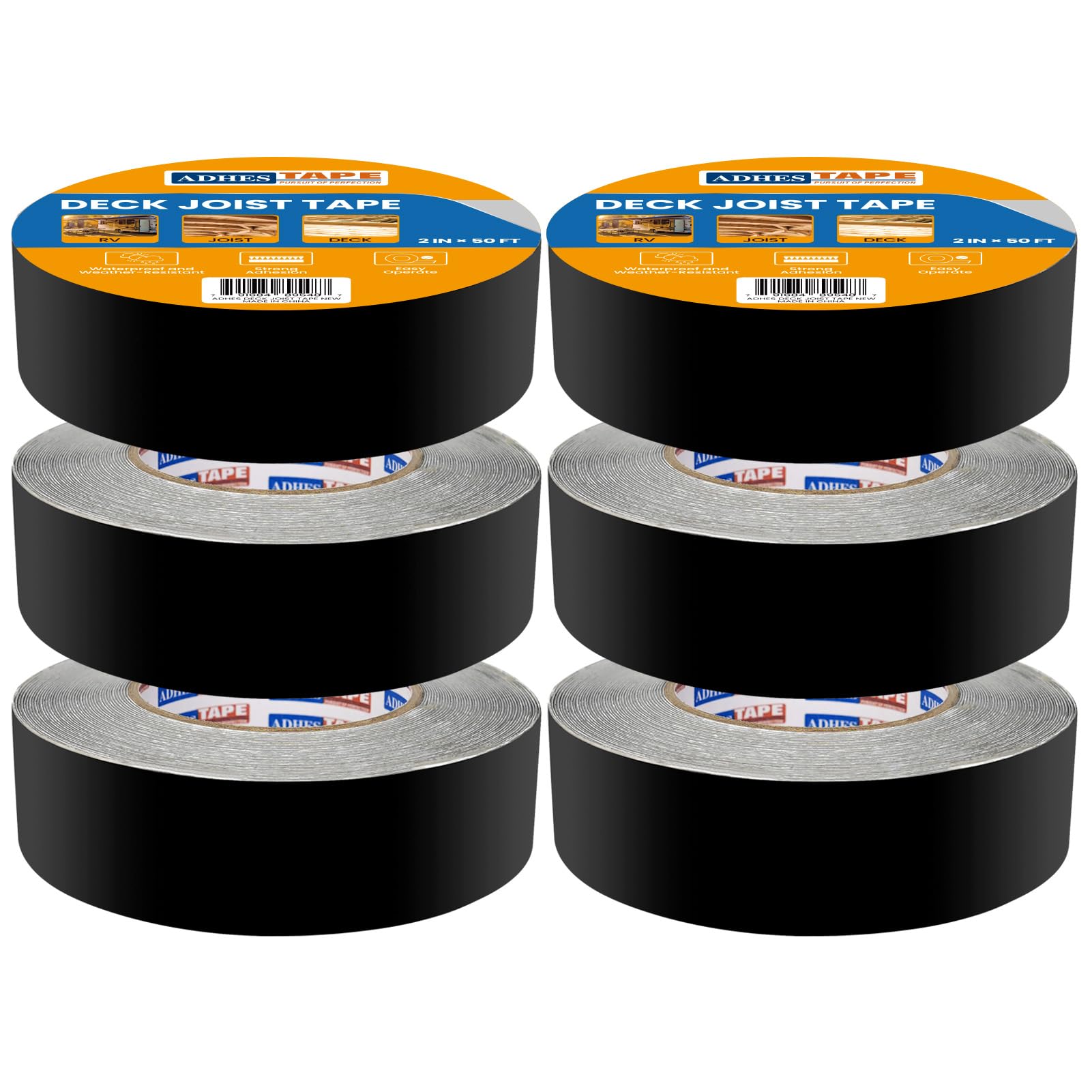 ADHES Deck Joist Tape, Adhesive Butyl Decking Tape 4cm x 15m 6 Rolls Waterproof Joist Tape for Decking, Deck Flashing Tape, Butyl Joist, Ideal for Wood Decks Beams Roof, Outdoor Construction Use