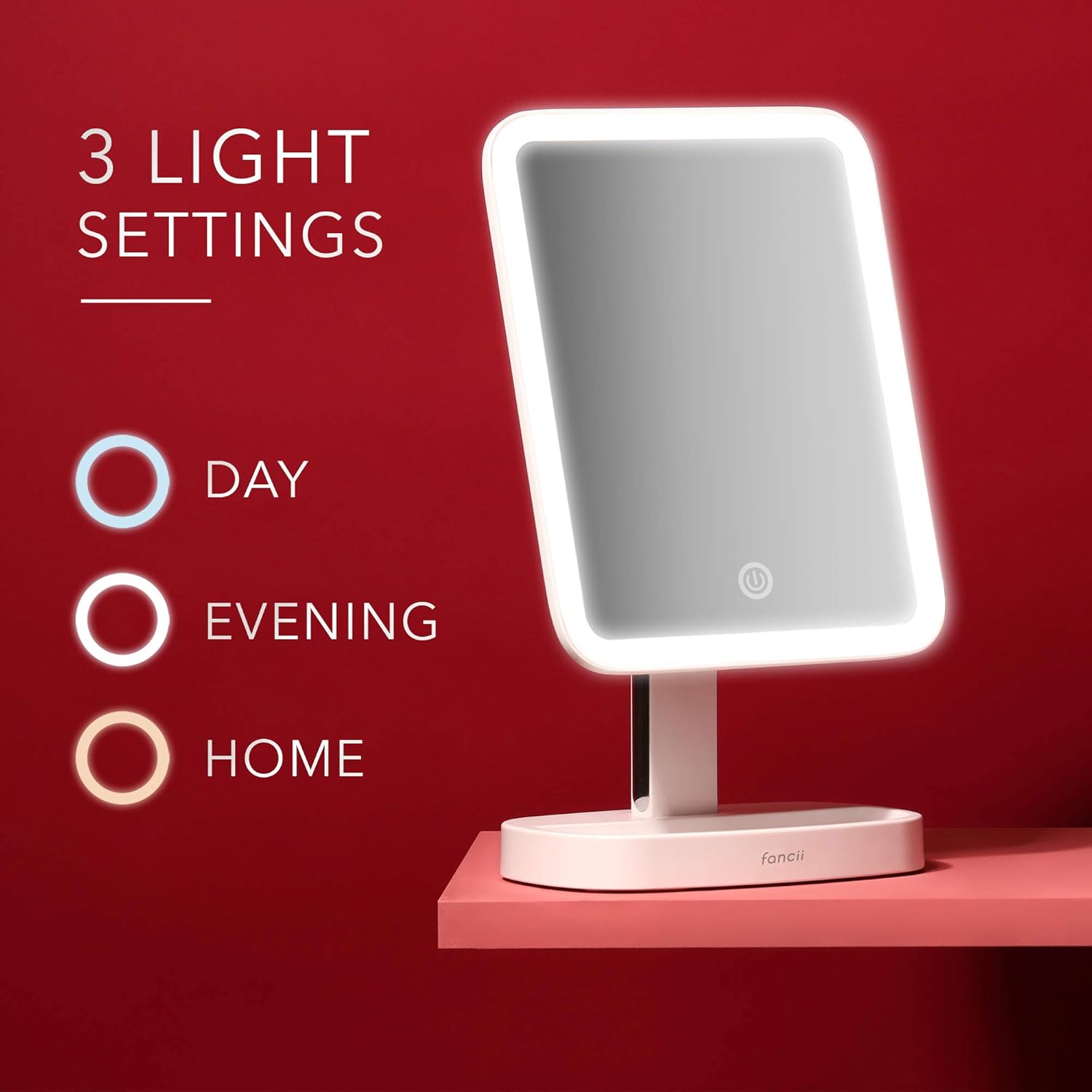 Fancii LED Makeup Vanity Mirror with 3 Light Setting and 15x Magnifying Mirror - Choose Between Soft Warm, Natural Daylight, or Neutral White Lights - Dimmable Countertop Cosmetic Mirror - Aura -