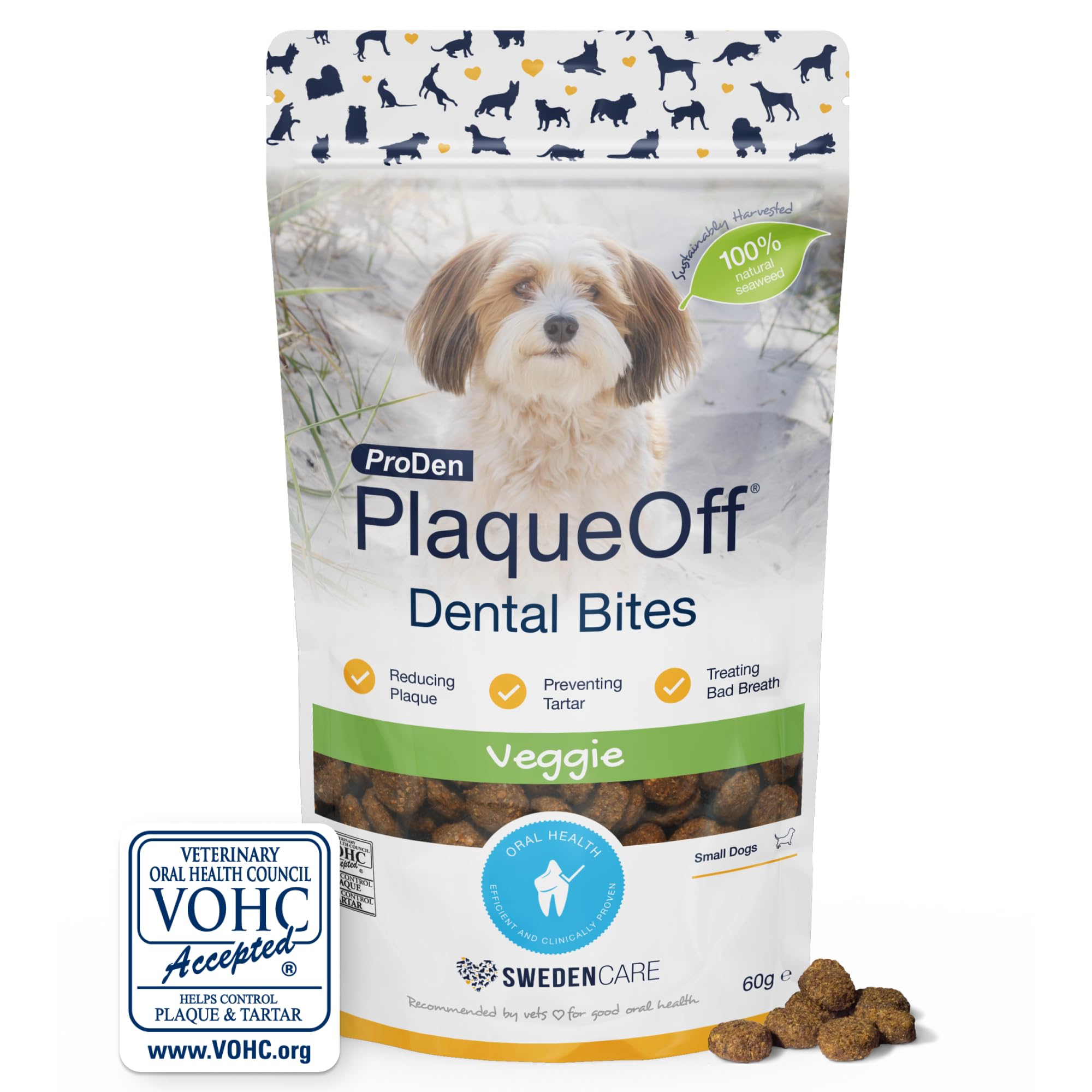 ProDen PlaqueOff Dental Bites for Dogs Tartar & Bad Breath Remover 100% Natural Teeth Cleaner and Tartar Remover - Improve Overall Oral Health - 60g