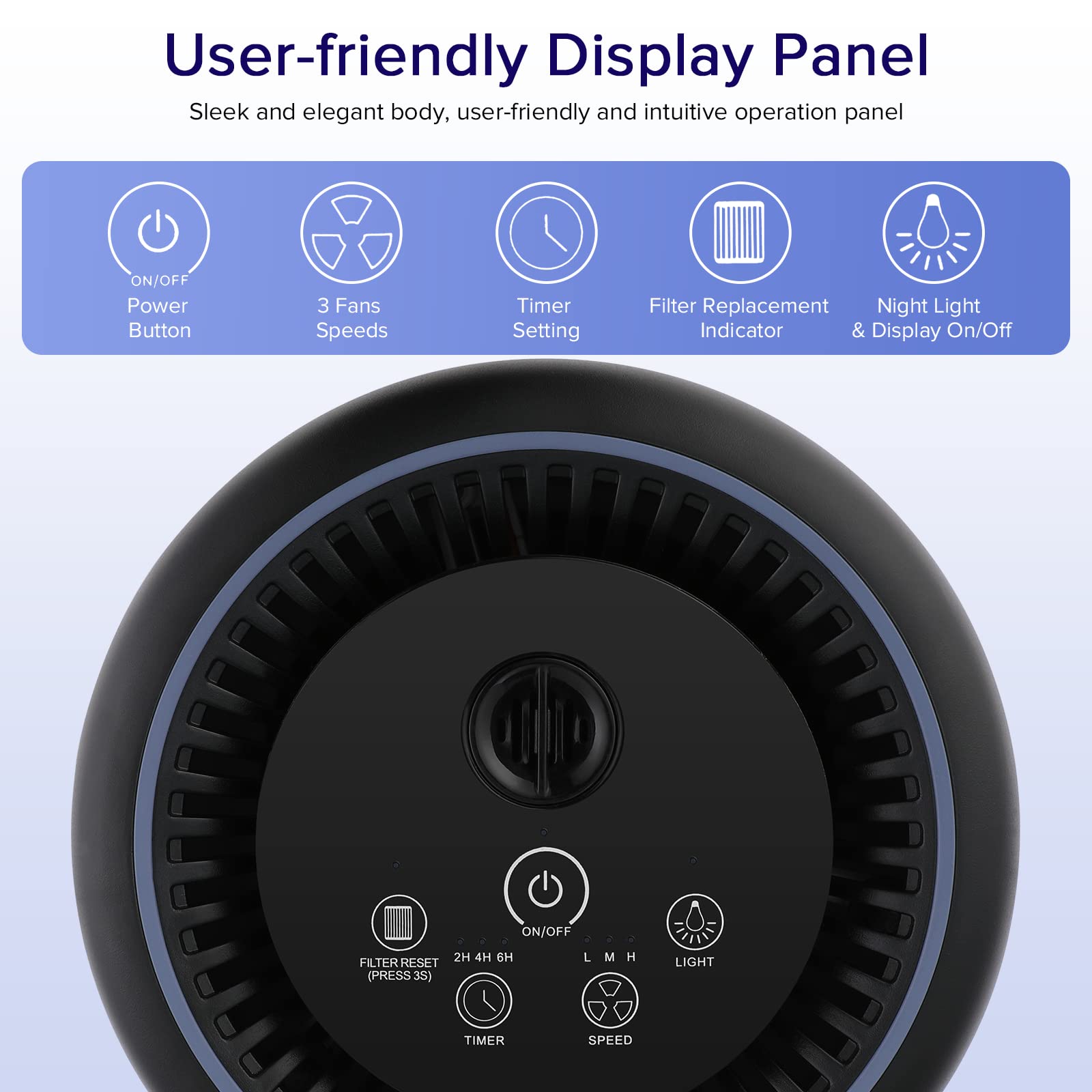 Air Purifiers for Bedroom Pets Smokers in Home, H13 True HEPA Filter Air Cleaner with Fragrance Sponge, Night Light, Timer, Effectively Clean Smoke, Dust, Pollen, Pet Dander, Odors, BS-01 Black
