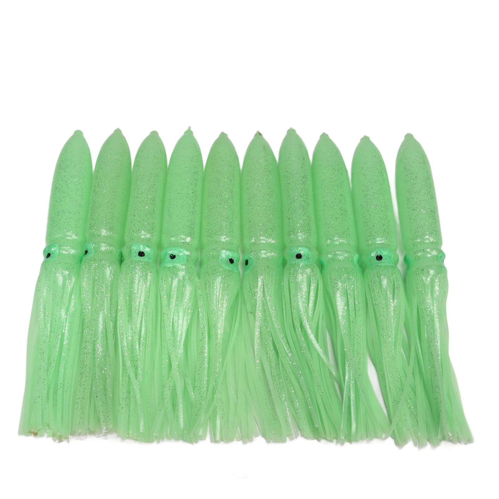 Squid Skirt Fishing Lures,10 Pcs Squid Lure,30cm Silicone Lifelike Squid Swimbait,Soft Plastic Bass Fishing Lure,Luminous Squid Skirt Fishing Bait with Hook for Sea Lake Fishing(green)