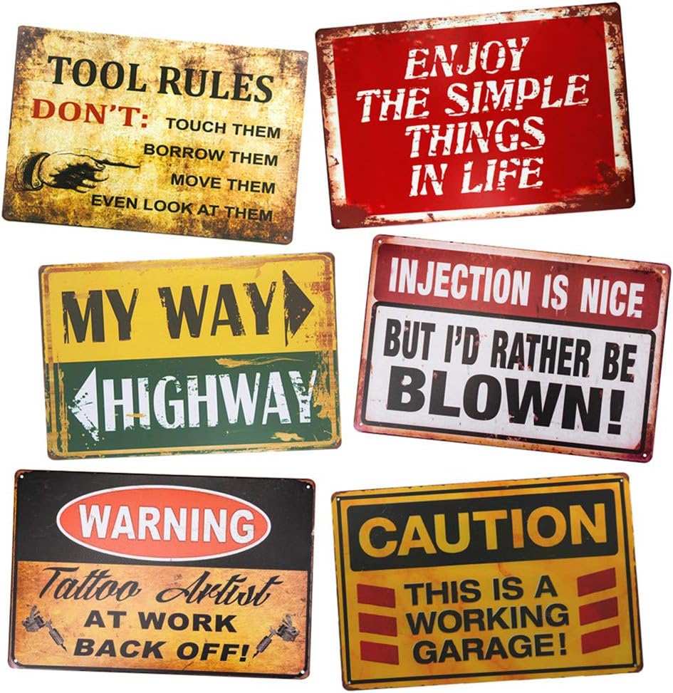 Yunuo Tool Rules Vintage Tin Sticker Metal Signs Rustic Kitchen Home Outdoor Wall Decoration 6 pcs (F)