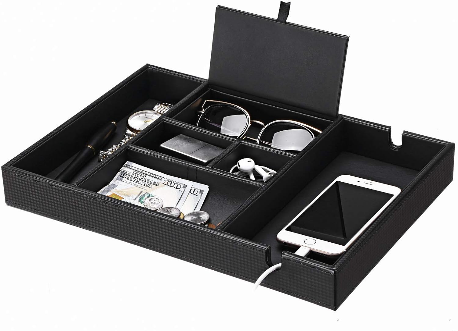 BEWISHOME Valet Tray for Men Dresser Organizer Nightstand