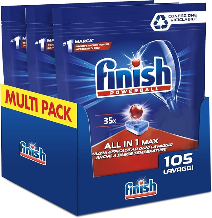 Finish, 105 Pastiglie Per Lavastoviglie, All In One Max, 3 Confezioni