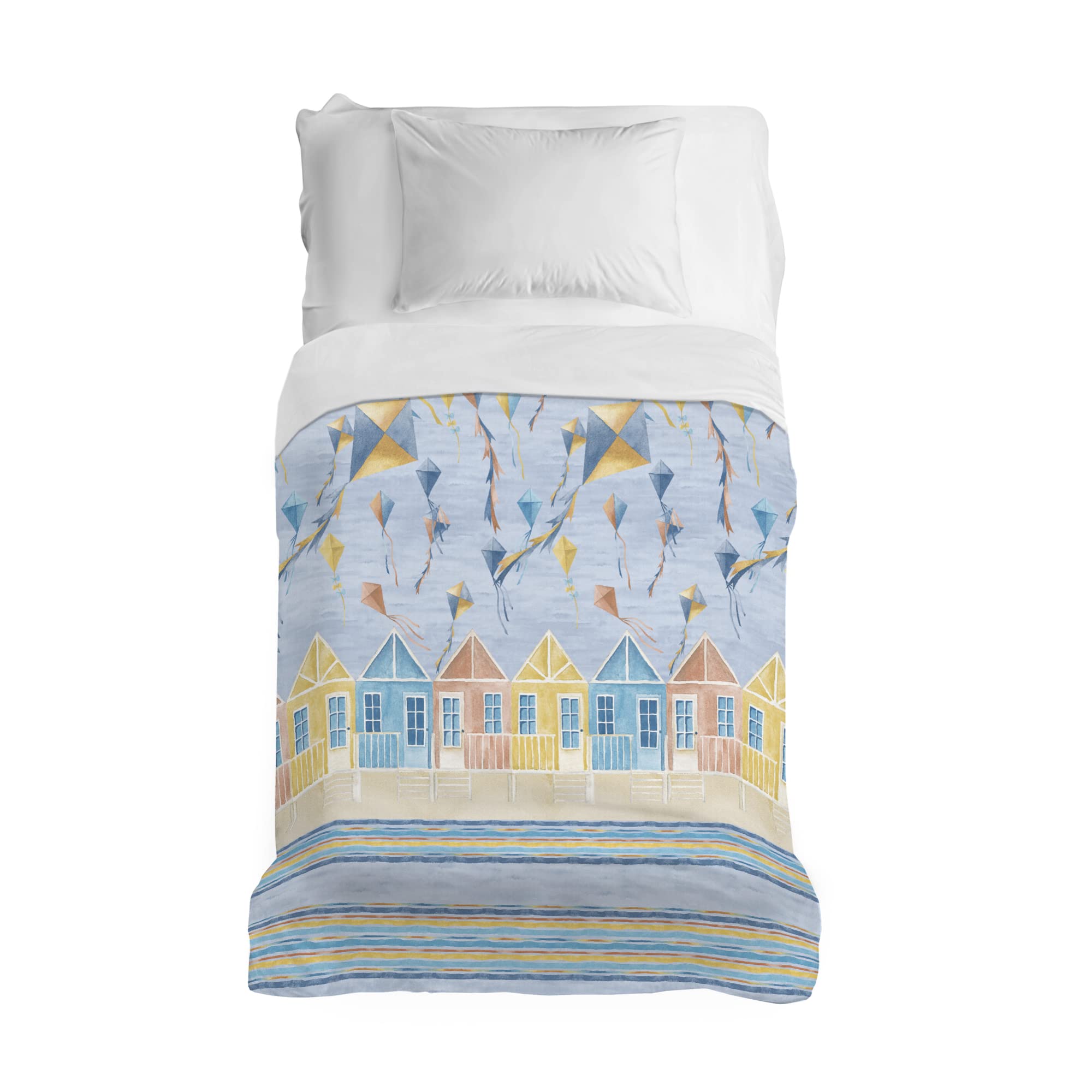 PENSIERI DELICATI Bedspread 220 x 280 cm, 100% Cotton Pique Single Towel, Ideal as a Furnishing Towel, Double Bed Blanket, Blue Kites Design, 100% Made in Italy — image 1