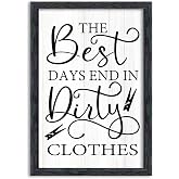 AuraPeak Laundry Room Decor Wall Art, Black, 16"&times;11" | The Best Days End In Dirty Clothes Sign, Modern Farmhouse Restroom Bathtub Framed Plaque
