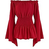 FEOYA Women’s Renaissance Off Shoulder Blouse Medieval Pirate Peasant Shirt for Cosplay Party Daily Wear