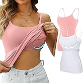 V FOR CITY Women's Shelf Bra Camisole Tops Adjustable Spaghetti Strap Cami Tank Cotton Undershirts 2 Pack