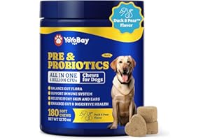 YOYOBAY Probiotics for Dogs - Dog Probiotics for Digestive Health, Yeast, Itchy Skin, Gut Health, Immune & Skin - 6 Billion CFUs, 180 Soft Chews, Duck & Pear Flavor - with Prebiotics & Digestive Enzymes