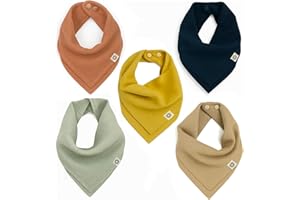 Kishu Baby Indi Organic Baby Bandana Bibs – Fairtrade 4-Way Reversible Drool Bibs for Boys & Girls – Unisex (Set of 5)