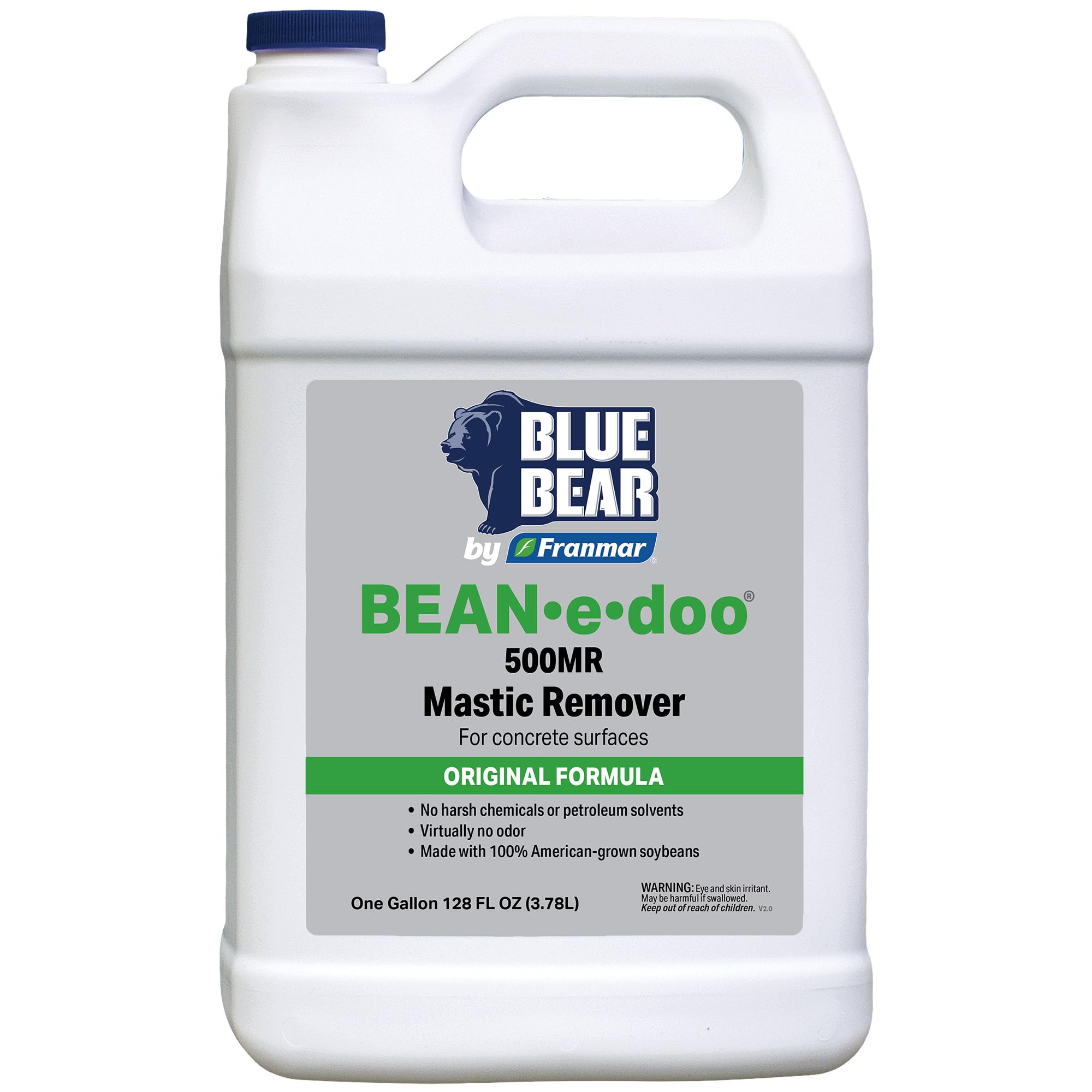 Photo 1 of *HALF-FULL* BLUE BEAR® 500MR BEAN•e•doo Mastic Remover – Professional Soy-Based Adhesive Remover for Carpet, Tile & Asbestos Mastics – Low-Odor, Non-Toxic, Safe for Schools & Hospitals – 1 Gallon