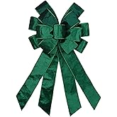 LINGMIN Large Christmas Bows for Wreath, Vintage Green Velvet Bows for Front Door Wall Fence Decor, Gilt Edged Christmas Wreath Bow Tree Topper for Winter Party Decoration Supplies