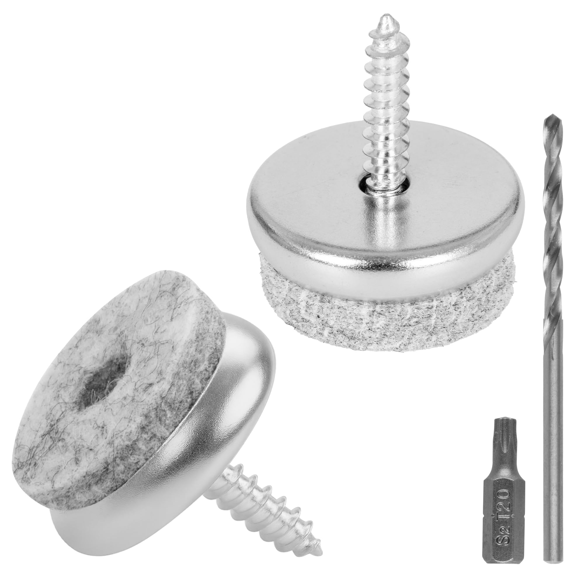 ECENCE Felt Pads with Torx screws 24mm/0.94inch, 24 Chair Gliders + Torx bit + drill, Felt Furniture Pads, Floor Protectors for furniture legs, grey