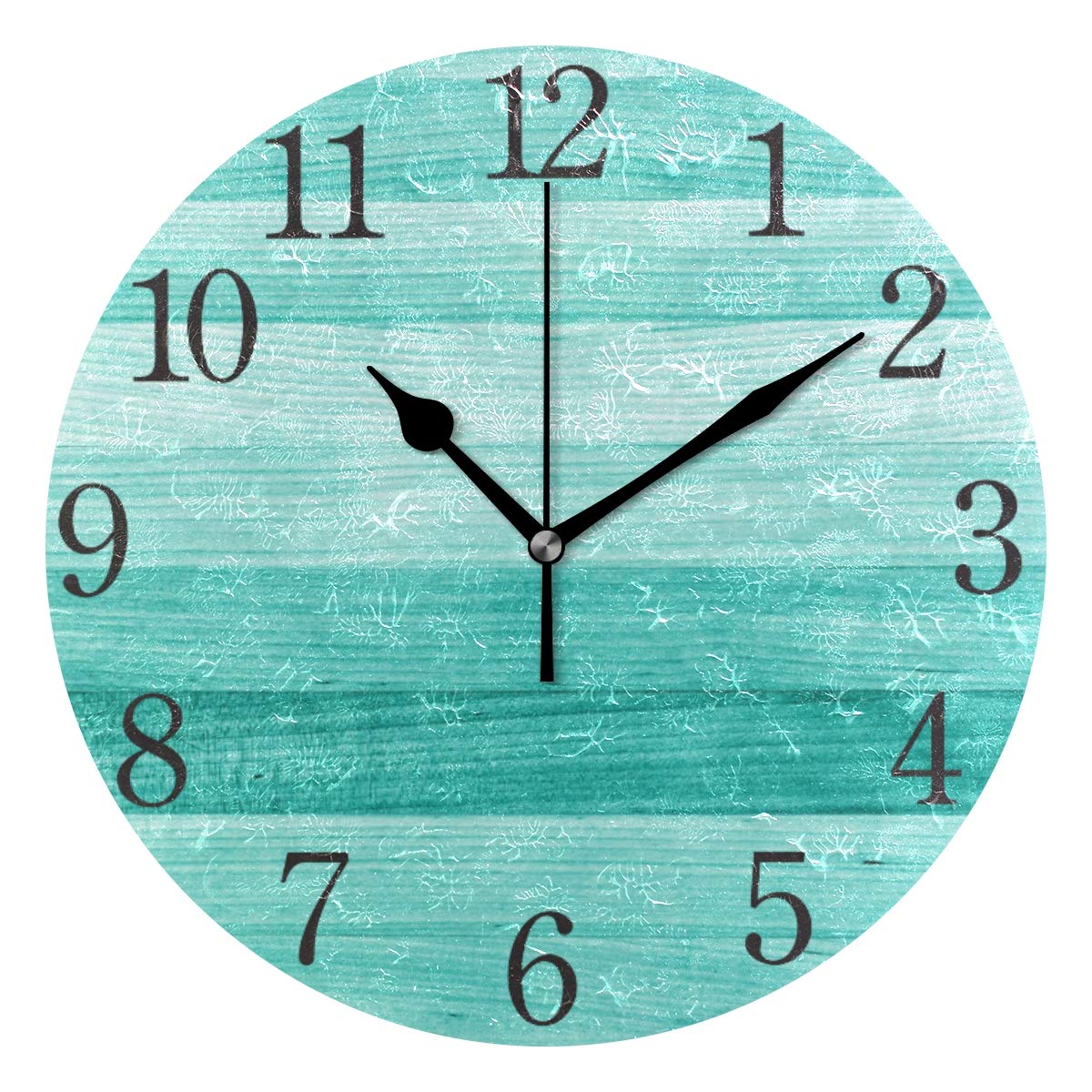 AABAO Teal Turquoise Green Wood Round Wall Clock, Silent Non Ticking Oil Painting for Bedroom Living Room Office School Home Decor