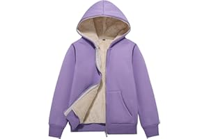 Flygo Unisex Boys Girls Fleece Jacket Hoodie Sherpa Lined Zip Up Hooded Sweatshirt Kids Winter Jackets