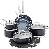 GreenPan Valencia Pro Ceramic Nonstick 11 Piece Cookware Set, Hard Anodized PFAS-Free Pots & Pans, Induction Ready, Compatible on All Cooktops, Dishwasher Safe, Oven Safe to 600F, Gray