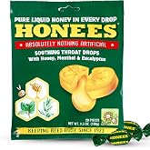 Honees Honey Menthol Cough Drops - 20-Piece, Single Pack Honey-Filled Lozenges | Temporary Relief from Cough | Soothes Sore Throat | All Natural