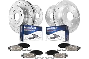 Detroit Axle - Brake Kit for Chevy GMC Silverado Sierra 1500 Suburban Yukon XL Avalanche Tahoe Cadillac Escalade Drilled Brake Rotors Brakes Pads Replacement : 12.99" Front & 13.58" Rear Rotor