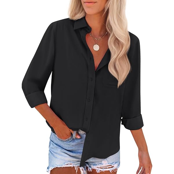 thumbnail image 2 of SEMARO Womens Casual Linen Button Down Shirts Long Sleeve V Neck Solid Work Blouse Tops With... 2 of 9