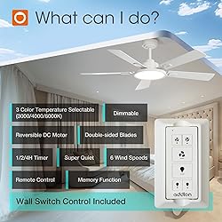 addlon Ceiling Fans with Lights, 52 inch White